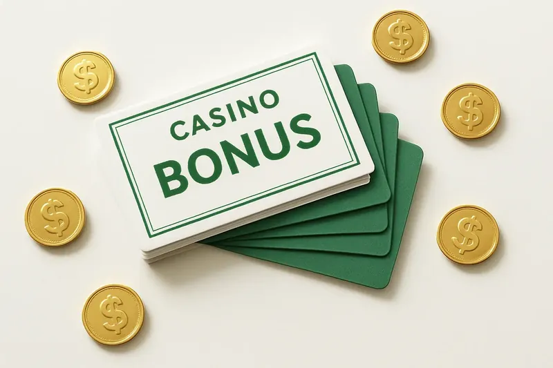 Stack of casino bonus vouchers and reward cards with gold coins